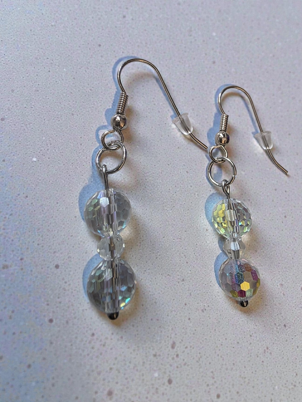 Faceted Clear Aurora Borealis Crystal Dangle Earrings